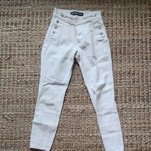 Express High Rise White Sailor Buttoned Summer Straight Leg Jeans